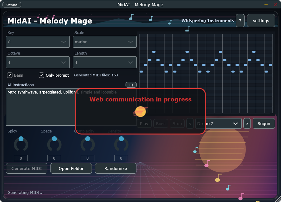 MidAI melody generation view